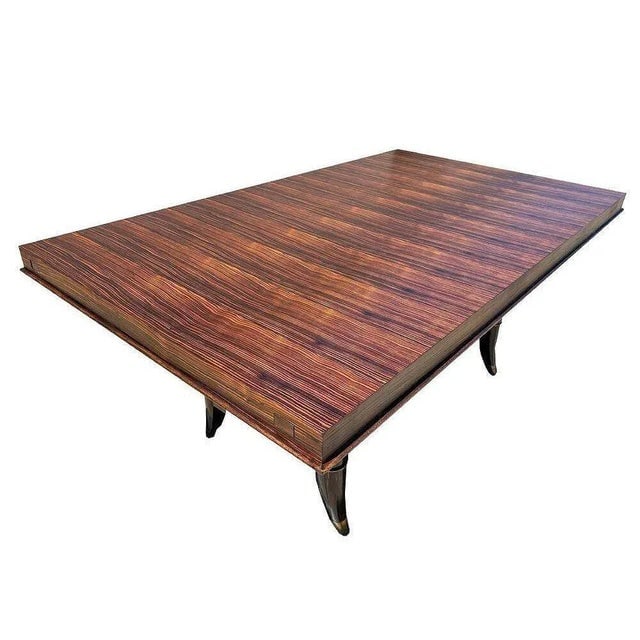 1930s Atelier Leleu Style French Art Deco Macassar Ebony Dining Table w/ Brass Access - 7