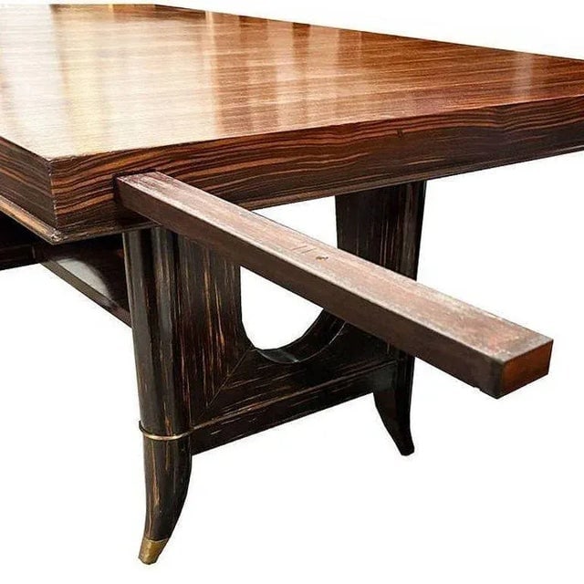 1930s Atelier Leleu Style French Art Deco Macassar Ebony Dining Table w/ Brass Access - 9