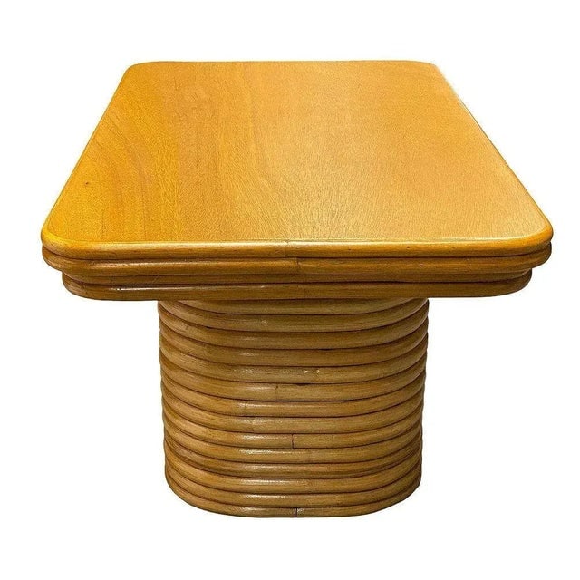 Restored Mid-Century Stacked Rattan Coffee Table W/ Mahogany Top - 4
