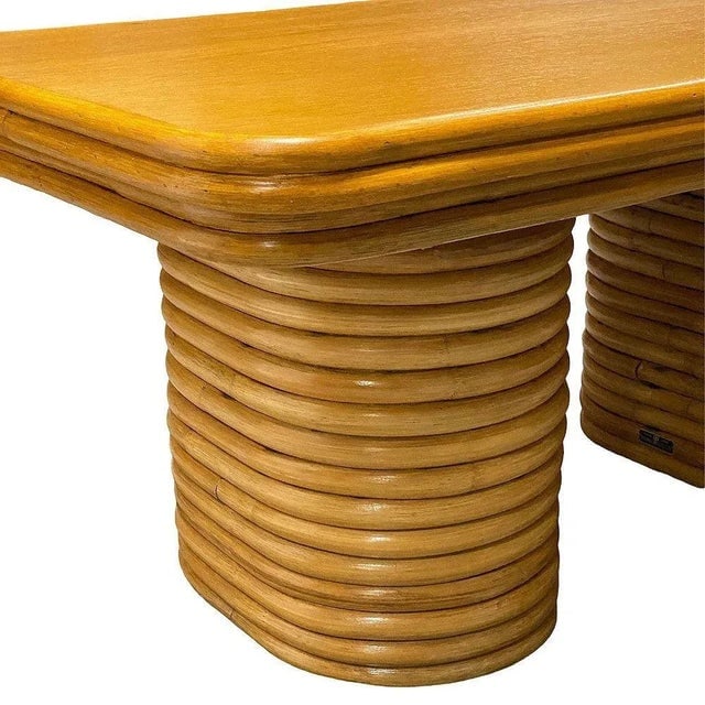 Restored Mid-Century Stacked Rattan Coffee Table W/ Mahogany Top - 5