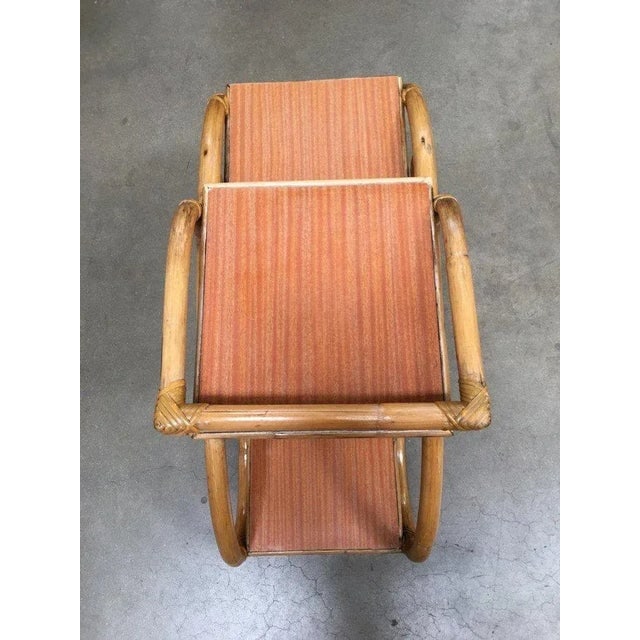 1950s Restored 3/4 Pretzel Rattan Three-Tier Side Table, Pair - 8