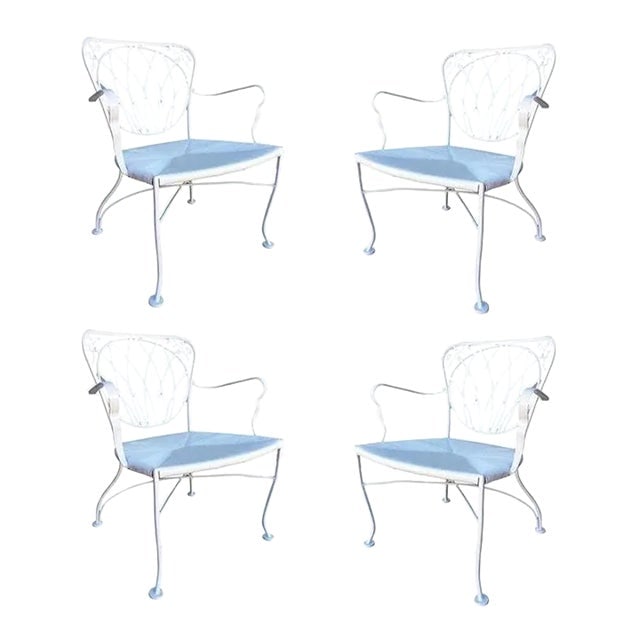 1950s Woodard Attributed Art Nouveau Iron Patio Outdoor Lounge Chairs - Set of 4 (1 of 8)