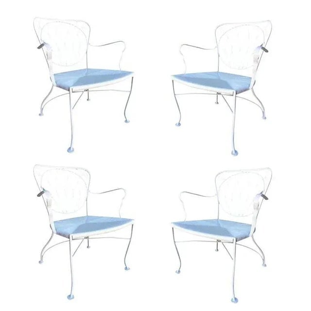 1950s Woodard Attributed Art Nouveau Iron Patio Outdoor Lounge Chairs - Set of 4 - 8