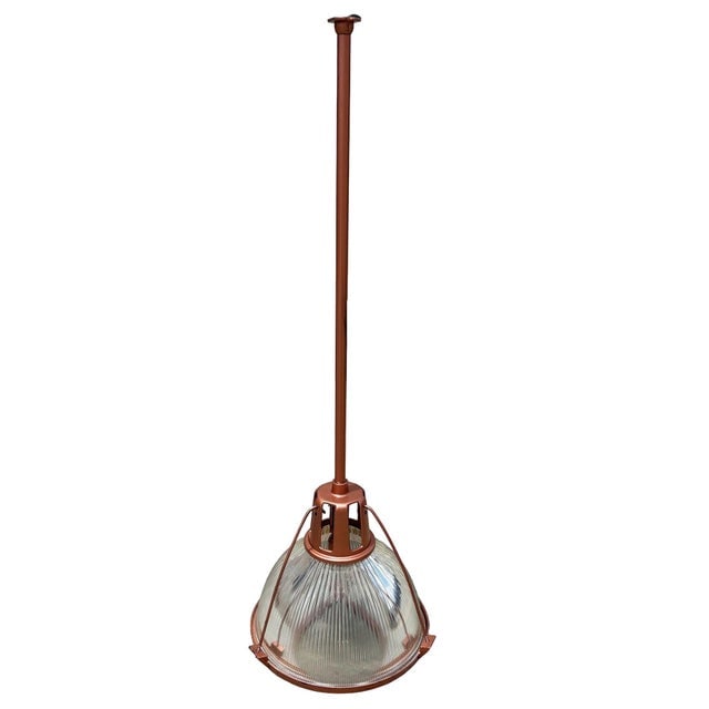 1950s Mid Century Modern Holophane Pendant Ceiling Light Copper-Tone Finish - 2
