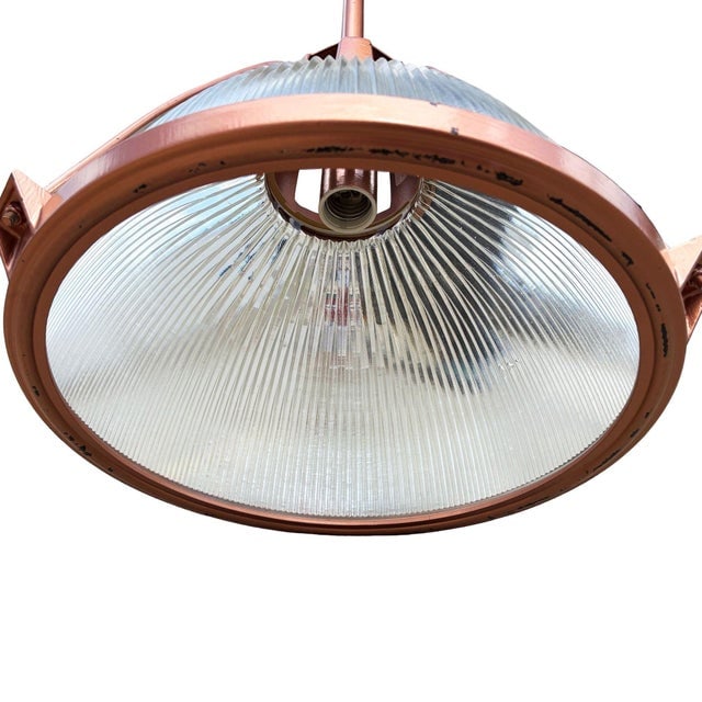 1950s Mid Century Modern Holophane Pendant Ceiling Light Copper-Tone Finish - 8