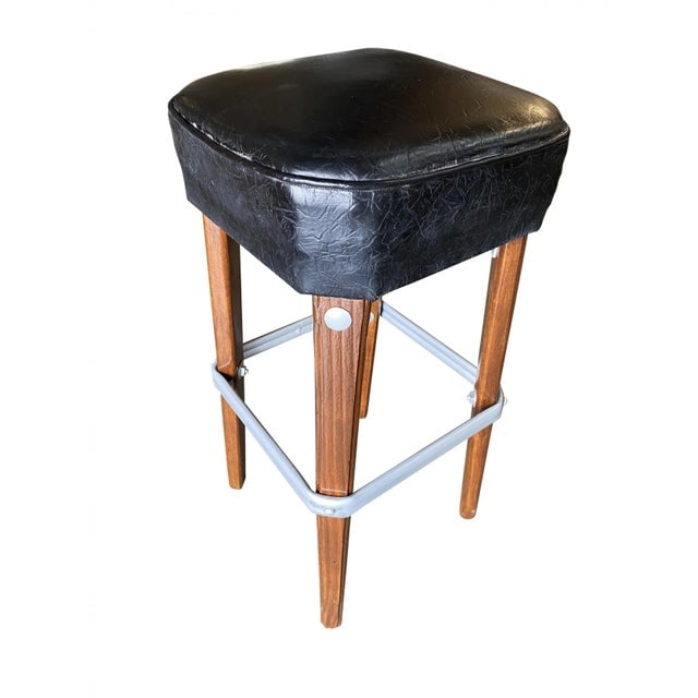 Modernist Steel Studded Knife Leg Bar Stool W/ Black Top Circa 1970 - a Pair - 2