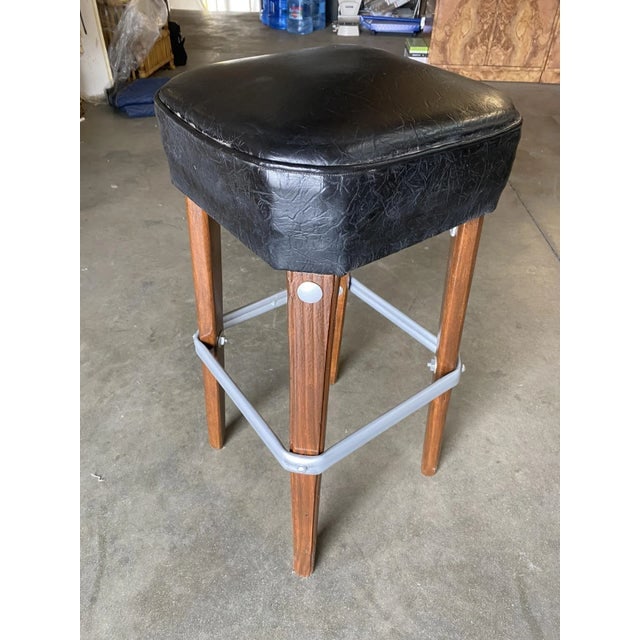 Modernist Steel Studded Knife Leg Bar Stool W/ Black Top Circa 1970 - a Pair - 3