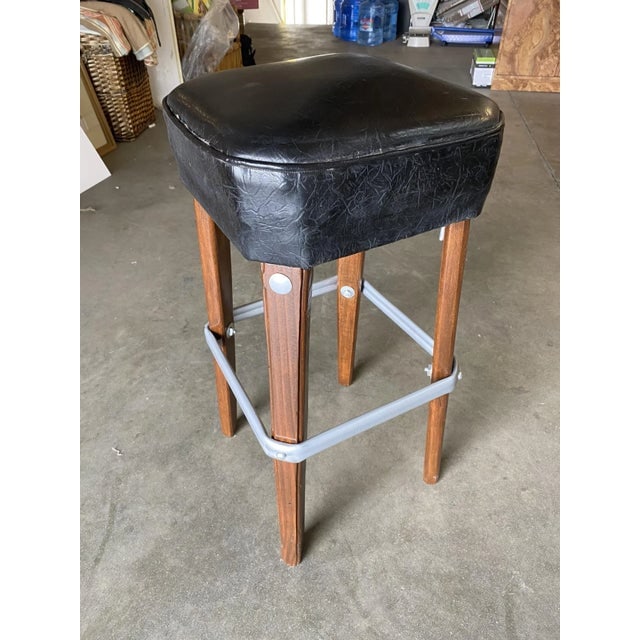 Modernist Steel Studded Knife Leg Bar Stool W/ Black Top Circa 1970 - a Pair - 4