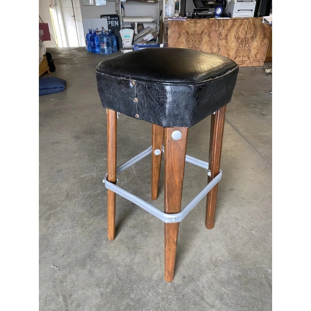 Modernist Steel Studded Knife Leg Bar Stool W/ Black Top Circa 1970 - a Pair - 5