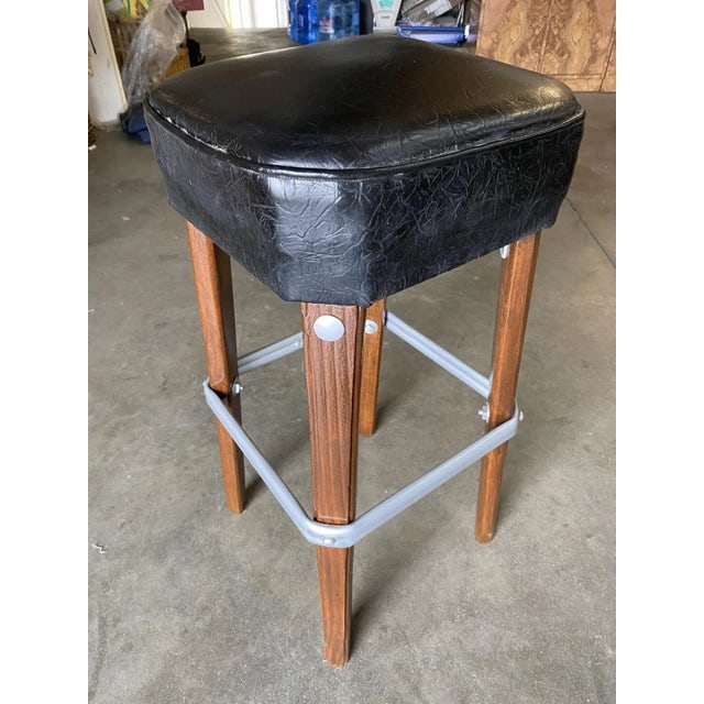 Modernist Steel Studded Knife Leg Bar Stool W/ Black Top Circa 1970 - a Pair - 6