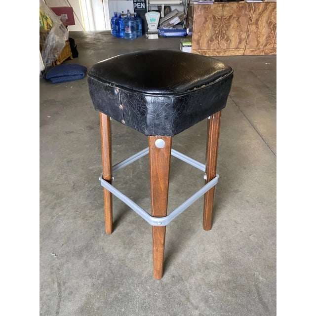 Modernist Steel Studded Knife Leg Bar Stool W/ Black Top Circa 1970 - a Pair - 7