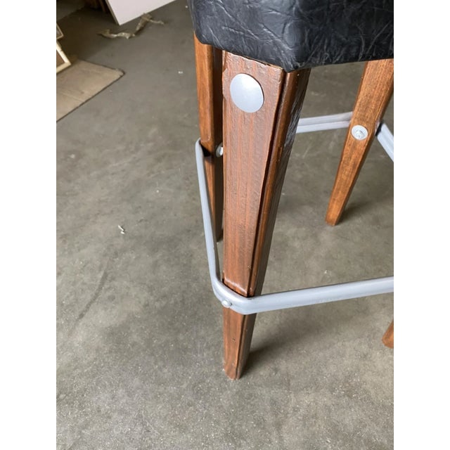 Modernist Steel Studded Knife Leg Bar Stool W/ Black Top Circa 1970 - a Pair - 9