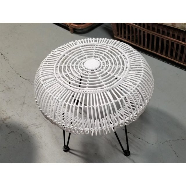 Restored Mid-Century Reed Stick Rattan Ottoman Stool W/ Hairpin Legs - 2