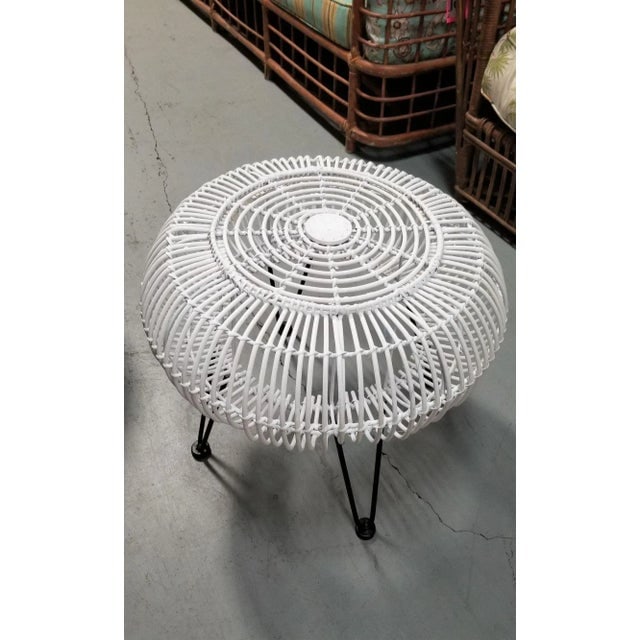 Restored Mid-Century Reed Stick Rattan Ottoman Stool W/ Hairpin Legs - 5