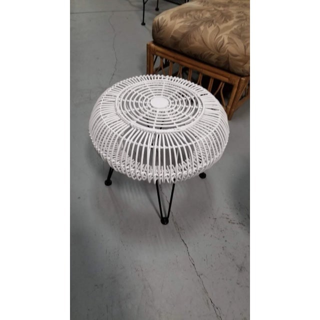 Restored Mid-Century Reed Stick Rattan Ottoman Stool W/ Hairpin Legs - 7