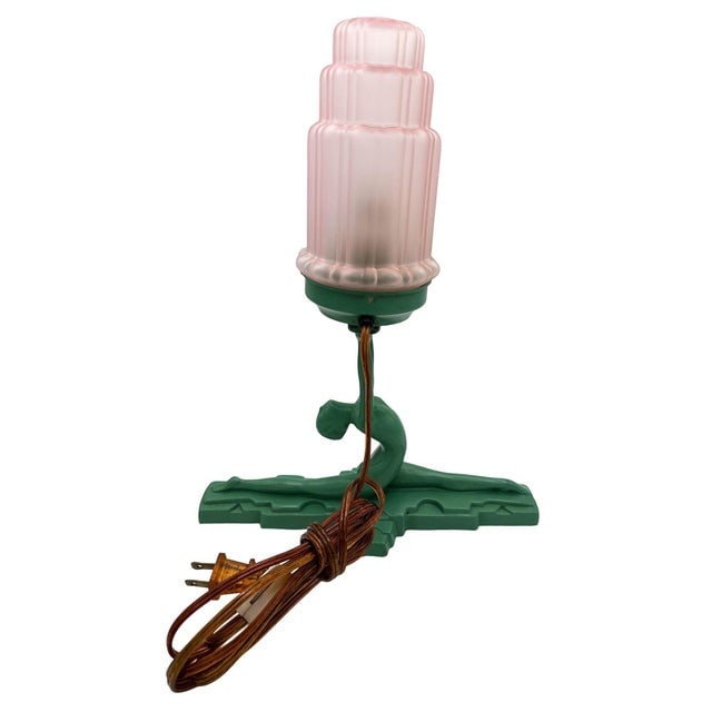 1980s Art Deco Figure Nymph L610 Spelter Frankart Table Lamp by Sarsaparilla W/ Shade - 4
