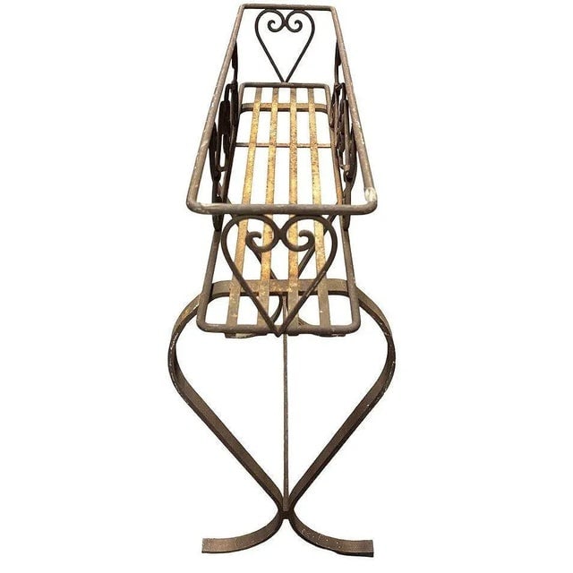 Mid-Century Wroght Iron Scrolling Trestle Style Elevated Planter Stand - 4