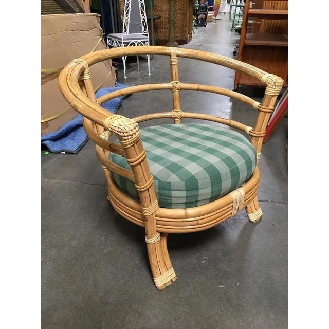 1950s Restored Rattan Barrel Armchair With Skeleton Arms, Set of 5 - 2