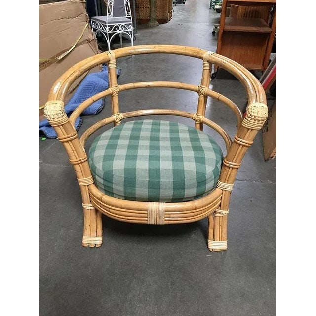 1950s Restored Rattan Barrel Armchair With Skeleton Arms, Set of 5 - 3