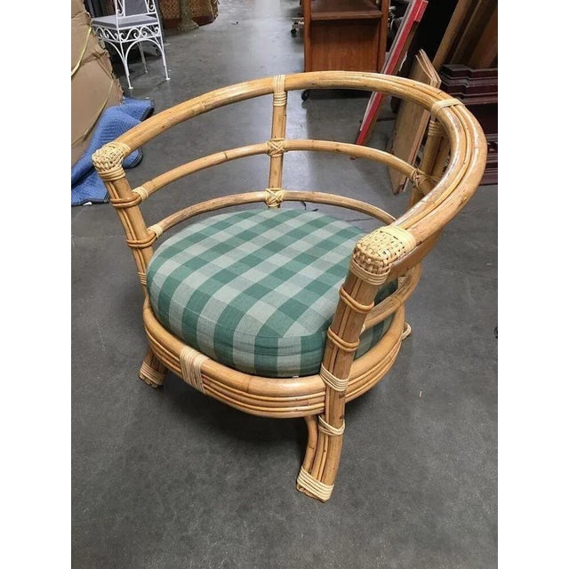 1950s Restored Rattan Barrel Armchair With Skeleton Arms, Set of 5 - 4