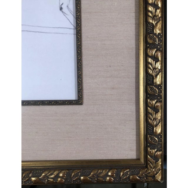 Circa 1990 Figure Female Figural Pencil on Paper Drawlings in Gold Tone Frame, Pair - 6