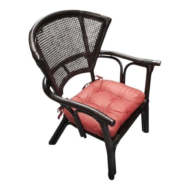 1950s Restored Dark Wood Rattan Cane Fan Back Armchair (1 of 7)