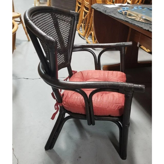 1950s Restored Dark Wood Rattan Cane Fan Back Armchair - 3