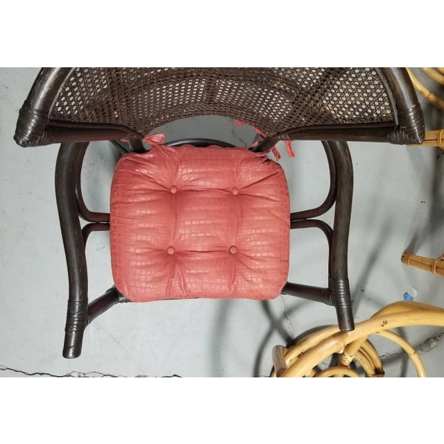 1950s Restored Dark Wood Rattan Cane Fan Back Armchair - 7