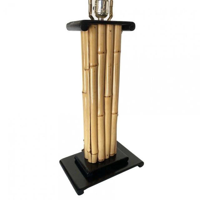 1950s Wrapped Rattan Pole Lamp With Black Demi Base - 2