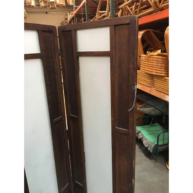 1930s Art Deco Frosted Glass and Oak Slat Folding Screen Room Divider - 4