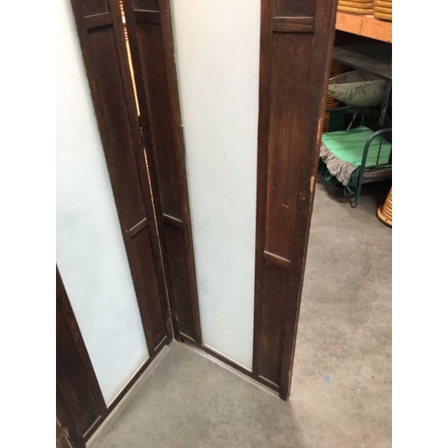 1930s Art Deco Frosted Glass and Oak Slat Folding Screen Room Divider - 5
