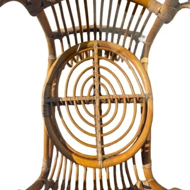 1940s Restored Round Rattan Coffee Table With Reed Basket Base & Glass Top - 2