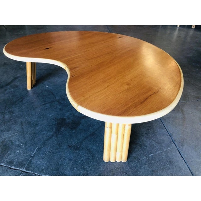 Restored Biomorphic Rattan & Mahogany Coffee Table W/ Tri Stacked Legs - 2