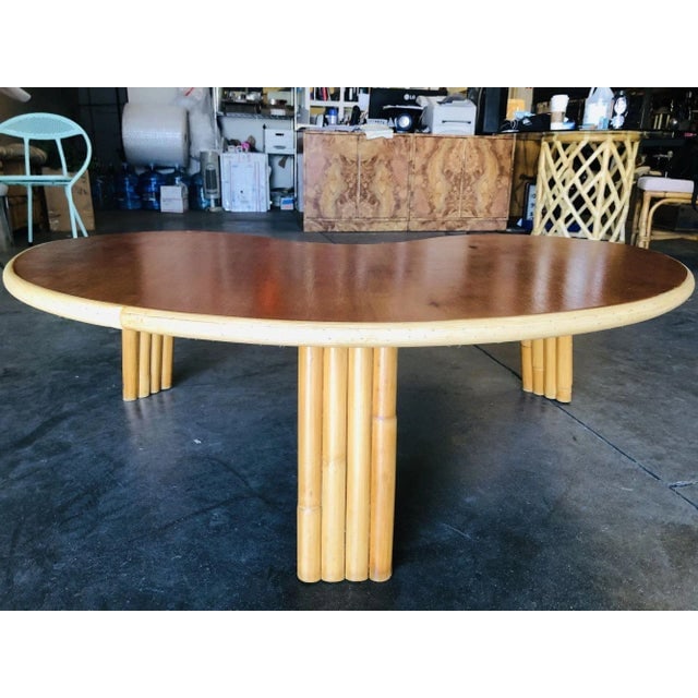 Restored Biomorphic Rattan & Mahogany Coffee Table W/ Tri Stacked Legs - 6