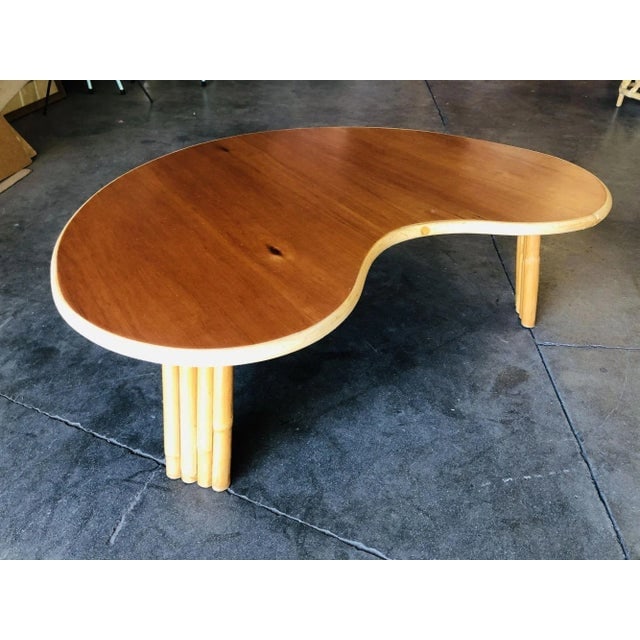 Restored Biomorphic Rattan & Mahogany Coffee Table W/ Tri Stacked Legs - 8