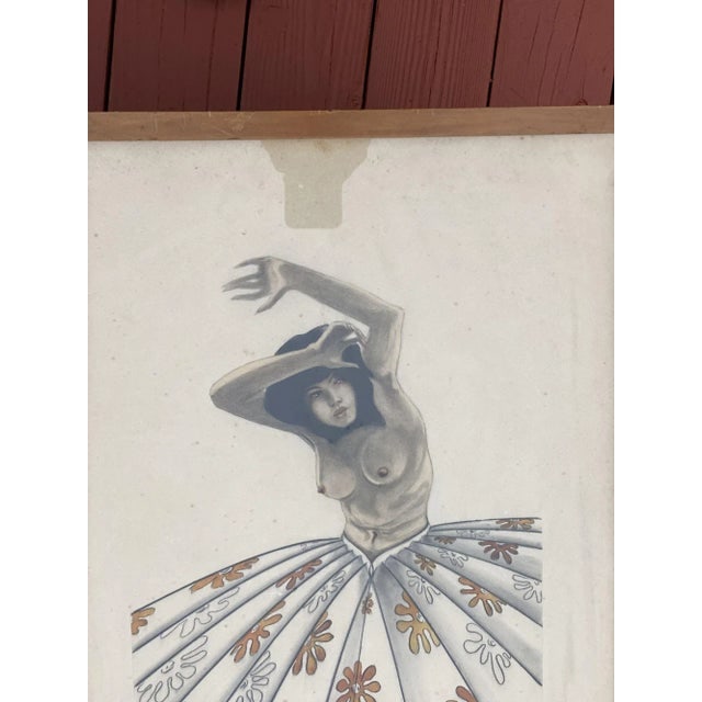1940s Post-War Tropical Figure Color Pencil Drawling Signed Schultz - 2