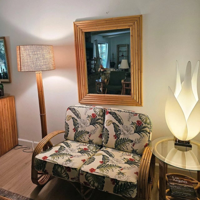 1940s Restored Five-Strand Rectangle Rattan Mirror by Tropical Sun Rattan Company - 6