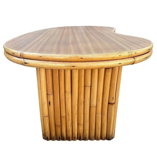1950s Restored Mid-Century Stacked Rattan Biomorphic Coffee Table W/ Formica Top - 4