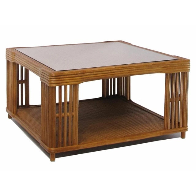 1990s Restored Large Modern Presidents Stick Reed Rattan Nantucket Coffee Table - 2