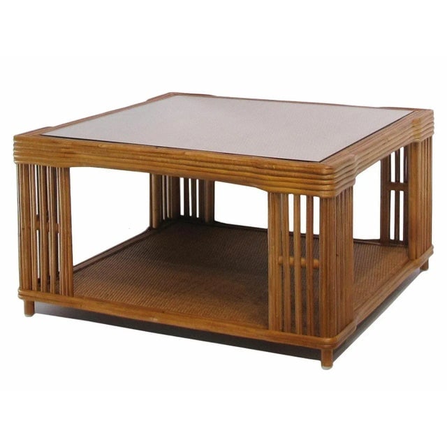 1990s Restored Large Modern Presidents Stick Reed Rattan Nantucket Coffee Table - 5