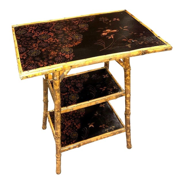 1900s Restored Aesthetic Movement Tiger Tortoise Bamboo 3-Tier Pedestal Side Table (1 of 7)