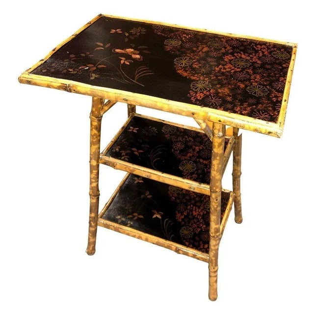 1900s Restored Aesthetic Movement Tiger Tortoise Bamboo 3-Tier Pedestal Side Table - 3