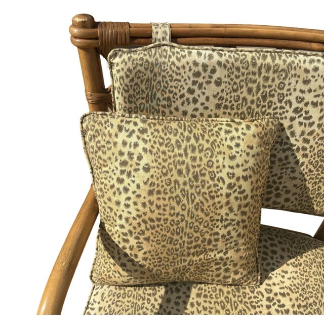 1950s Restored Mid-Century Rattan Dining Table & Chairs W/ Leopard Print Cushions - Set of 5 - 7