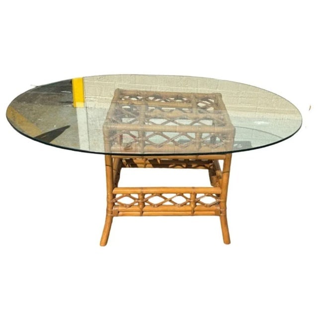 1950s Restored Mid-Century Rattan Dining Table & Chairs W/ Leopard Print Cushions - Set of 5 - 8