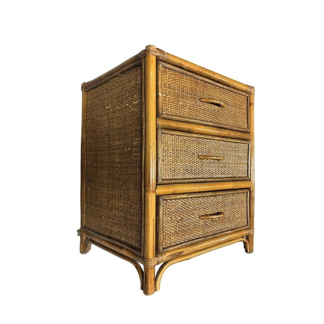 19th Century Aesthetic Movement Rattan & Woven Wicker Three Drawer Nightstand - 11