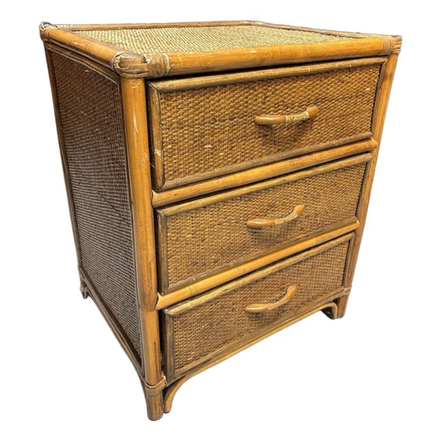 19th Century Aesthetic Movement Rattan & Woven Wicker Three Drawer Nightstand (1 of 11)