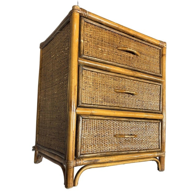 19th Century Aesthetic Movement Rattan & Woven Wicker Three Drawer Nightstand - 2