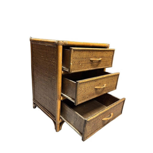 19th Century Aesthetic Movement Rattan & Woven Wicker Three Drawer Nightstand - 3