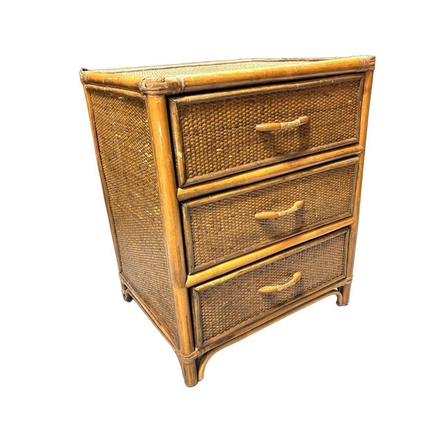 19th Century Aesthetic Movement Rattan & Woven Wicker Three Drawer Nightstand - 7