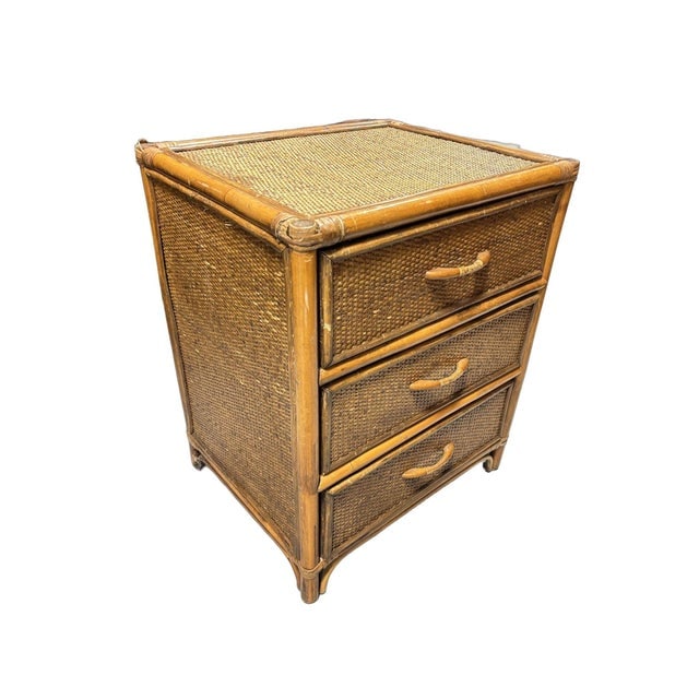19th Century Aesthetic Movement Rattan & Woven Wicker Three Drawer Nightstand - 8